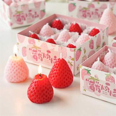 9/6/4/1 Piezas Juego de Velas Perfumadas con Aroma a Fresa - Velas Hechas a Mano con Formas Empacadas en Caja de Regalo con Fragancia, Perfecto para el Día de San Valentín o Regalo para Amantes de la Fresa
