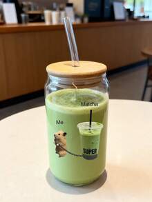 500ml/16.91oz 抹茶和咖啡玻璃吸管饮具；大容量冰抹茶吸管杯，罐形饮料吸管杯 - 送给朋友的最佳礼物选择！ - 彩色 - 查看 9