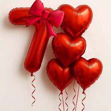 6pcs/Set 32" Red Number, Bow, Heart Foil Balloon Set - Red Theme Birthday Party Decor Balloons, 21" Red Bow Balloons, 18" Red Heart Balloons With Red Balloon Ribbons, Suitable For Wedding, Birthday, Valentine's Day, Anniversary, Christmas Decoration - Red - View 16