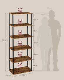 VASAGLE Montaje Súper Rápido sin Herramientas, Estantería de Almacenamiento de 6 Niveles, 23,8 x 60 x 173,4 cm, para Salón, Dormitorio, Cocina, Marrón Rústico y Negro Tinta - País marrón - Ver 5