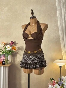 Bellisia Top de biquíni feminino com decote redondo e estampa Starfish Link Lattice para férias na praia no verão