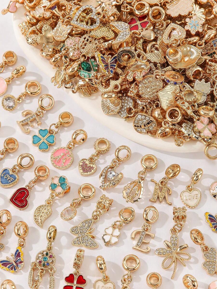 5/10/20/30/50个装 时尚欧美风渐变色、蝴蝶结、玫瑰、心形、爱心、小狗、星星造型吊坠饰品，适用于DIY珠宝制作手链项链配件 - 彩色 - 查看 1