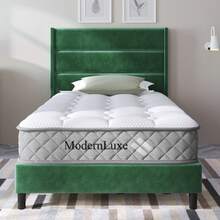 Upholstered Bed 90 X 200 Cm, Bed Frame With Slatted Frame & Headboard, Upholstered Double Bed, Velvet Textile Cover In Dark Green, Timeless Modern Design, Youth Bed (With Mattress)