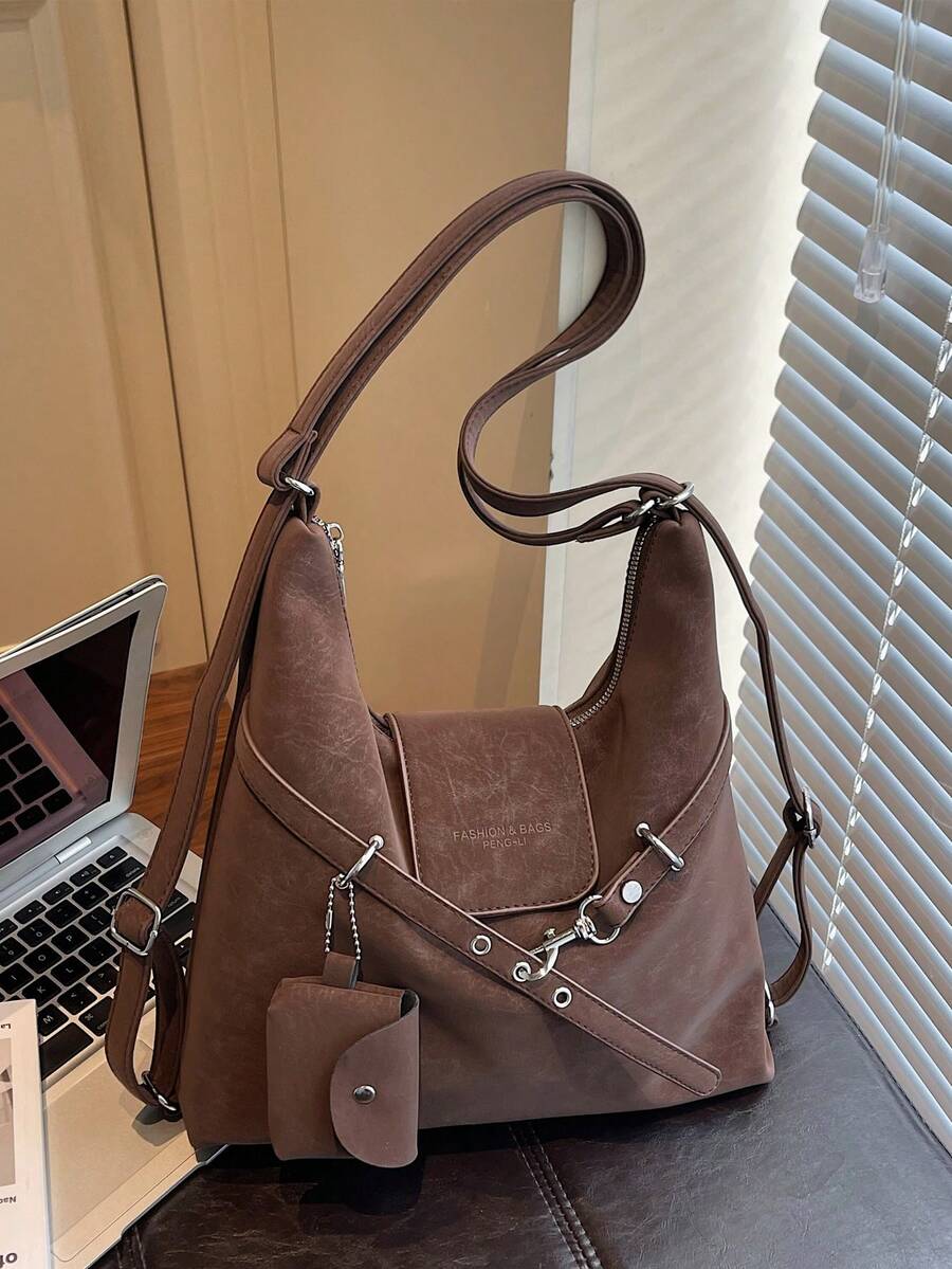 Sac seau grande capacité de couleur unie avec fermeture à boucle, sac à bandoulière et sac bandoulière pour femmes - Multicolore - Voir 1
