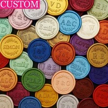 42 lựa chọn màu sắc! 200 miếng/gói - Tem niêm phong sáp cưới tùy chỉnh - Tem niêm phong sáp tự dính kết hợp chữ cái, tem niêm phong sáp chữ cái đầu cá nhân hóa, thích hợp cho thiệp mời, phong bì. - tròn - Xem 13