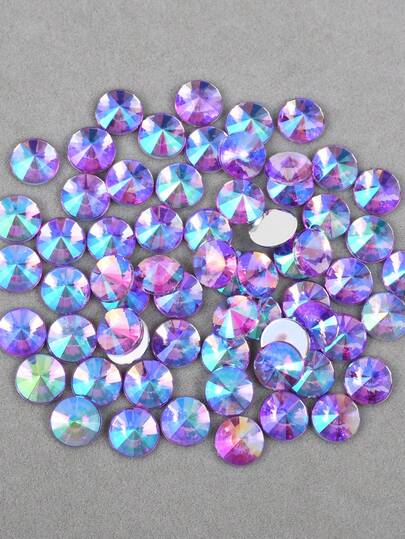 100 piezas/paquete, 10 mm Rhinestones acrílicos planos de fondo redondo con punta de satélite, Rhinestones de plástico de punta redonda de color AB para decoración de ropa, zapatos y bolsos