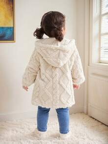 1件春秋季新款女婴连帽长袖压花外套，时尚柔软保暖舒适休闲女婴外套 - 米色 - 查看 3