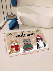 1 pieza Felpudo de gato de invierno, Felpudo de bienvenida de gato divertido, Felpudo navideño de gato, Decoración navideña, Alfombra de baño súper suave - Material de terciopelo, Adecuado para decoración de baño y sala de estar Alfombra de baño Alfombra de baño Alfombra de cocina