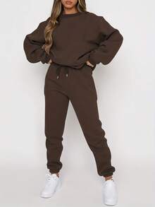 Fashionable Women's Sportswear Set For Autumn And Winter - Filled Lining For Warmth, Fitness Wear, Casual Running And Training Gear, Loose And Elastic Design, Essential For Casual Wear After Exercise, Sportswear, Women's Set, Women's Two-Piece Sportswear, Sportswear, Women's Plus Size Sport Set, Women's Winter Clothing, Women's Two-Piece Clothing, Women's Sport Set, Women's Two-Piece Clothing, Women's Casual Wear Set, Women's Two-Piece Sportswear, Women's Sport Set, Women's Set, Women's Two-Piece Clothing, Women's Hoodie And Pants Set, Women's Winter Set, Home Wear Set, Black Sport Set, Plus Size Women's Clothing, Women's Sport Set, Sportswear, Warm Lining, Sportswear Set - Màu nâu - Xem 3