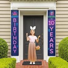 Neno Glow Happy 10th Birthday Porch Sign Door Banner Decor Colorful Cheers To 10 Years Old Birthday Party Theme Decorations For Boys Girls Supplies