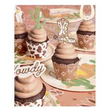 24pcs/Set,Western Cowboy Cupcake Wrappers + Toppers - Rodeo Birthday Cake Decoration,Cow Print Bandana Cupcake Liners Horse Cactus Horseshoe Howdy Picks For Wild West Cowboy Birthday Party Supplies - Multicolor - View 8