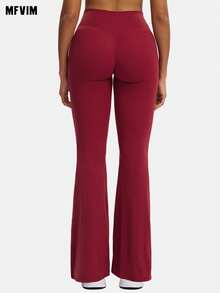 Pantalon évasé à taille haute rouge MFVIM, pantalon de yoga ajusté et décontracté à taille haute, pantalon évasé respirant et confortable pour les loisirs, les sports, la course et l'entraînement, coupe slim, tissu léger, pantalon long affinant la taille pour le port en extérieur - Rouge - Voir 4