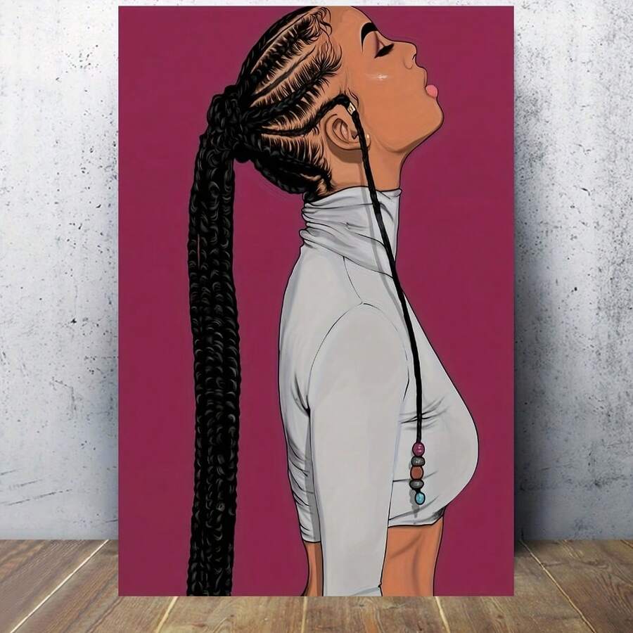 1pc African American Hair Braiding Wall Art Canvas Print - Empowering Beauty Salon Decor For Living Room, Bedroom, Or Beauty Studio - Modern Aesthetic Home Artwork - Nhiều màu - Xem 1