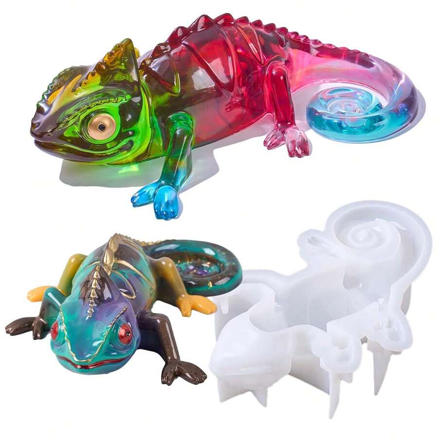 1pc Lizard Resin Silicone Mold, Chameleon Animal Realistic Flexible Epoxy Casting Kit, 3D Epoxy Resin Silicone Mold, Suitable For DIY Resin Crafts, Wall, Desk, Cabinet Decor - White - View 1