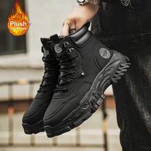 Boots Men's Shoes Autumn And Winter 2025 New High Help Work Shoes Anti-Slip Wear Thick Soled Casual Shoes Fashion Men With All Fashion Snow Shoes - màu đen - Xem 9