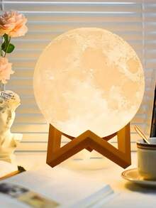 1pc 3D Moonlight Lamp With Base Bedhead Atmosphere Moonlight Night Light, Battery Powered, Home Decoration LED Sleep Light, Birthday Gift, Suitable For Proposal, Romantic Wedding, New Year, Home Decoration, Bedroom, Living Room, Office, Best Gift, DIY Home, Window, Living Room Scene - Multicolor - View 7