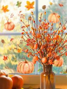 2 buc ramuri artificiale de dovleac cu fructe de pădure, decorare de casă de toamnă cu Ziua Recunoștinței, decorare realistă cu aranjament floral de interior, decorare de casă, baston de mers cu dovleac cu fructe de pădure, aranjament floral artificial de toamnă cu tulpină și ramură de fructe de pădure, decorare de dovleac cu flori de toamnă - Multicolor - Vizualizare 6