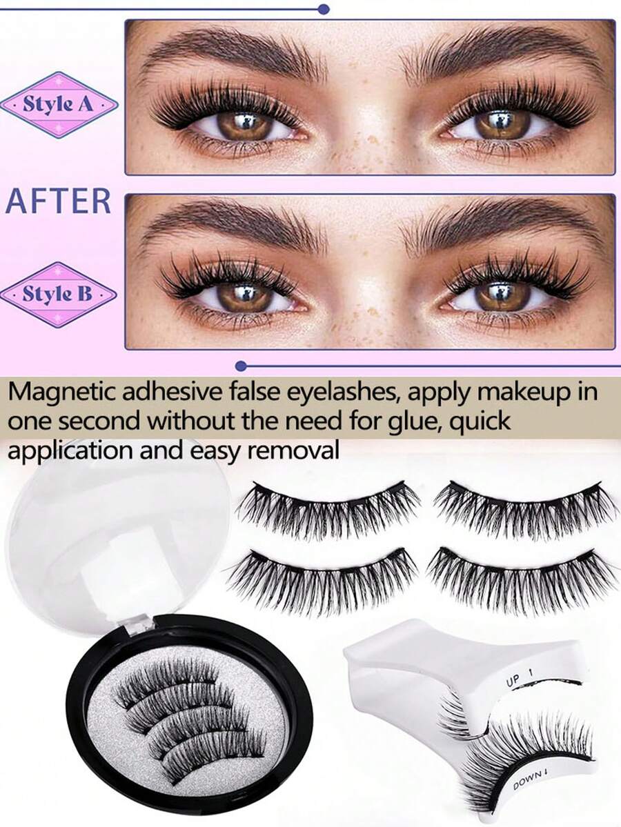 2 pares de set de pestañas postizas magnéticas, pestañas magnéticas a prueba de agua con apariencia natural, pestañas magnéticas sin pegamento aptas para fiestas, citas, cumpleaños, Halloween