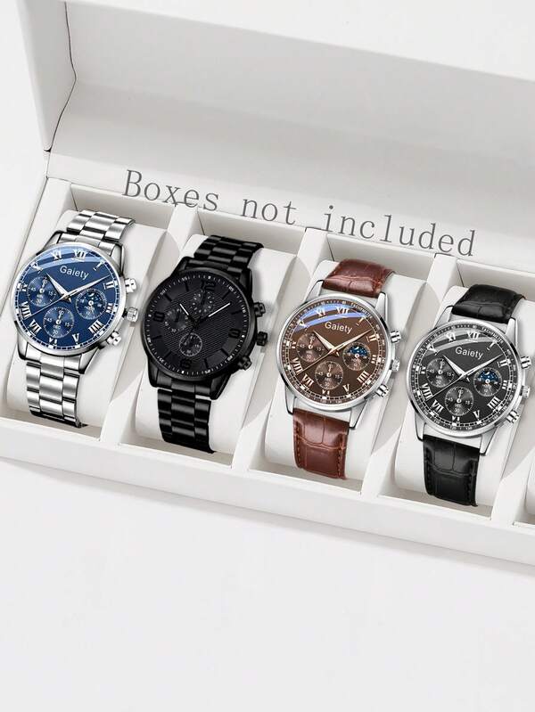 4PCS Men's Watch Set Fashion Casual Roman Digital Scale Dial Quartz Watch Suitable For Daily Clothing Matching Perfect Gift For Friends Or Dad
