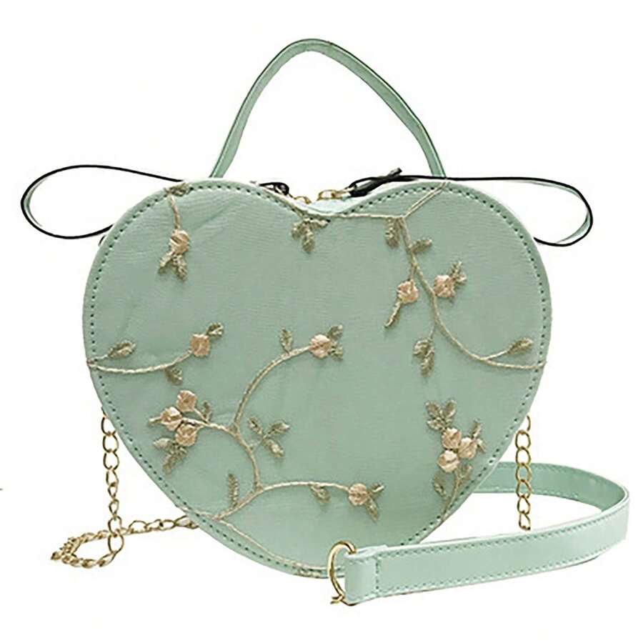 Woman's Crossbody Shoulder Bag Top Handle Shoulder Bags With Heart Shape For Mobile Phone Cosmetics Keychain - màu xanh lá - Xem 1