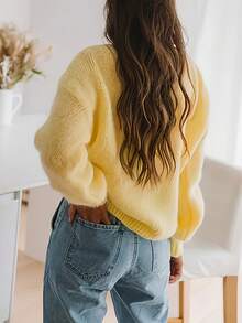 Pulover elegant tricotat pentru femei, ușor, lejer, tricotat, pulover versatil, confortabil, moale, care se potrivește perfect toamnei/iarnei - Galben - Vizualizare 2