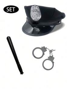 帽子套装，包括鹰帽、手铐、指挥棒，适合万圣节、情人节、礼物、夏季、派对、个性化、性感服装、派对用品、服装配饰套装，适用于活动、派对、海滩、度假、海滩、游艇派对和日常穿着