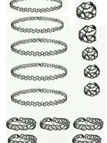 9pcs/6pcs/3pcs/12pcs/15pc Gothic Style Hollowed-Out Neckchain, Fishing Line Necklace, Bracelet Ring Set, Lace Collar, Women's Collarbone Chain, Neckchain, Punk Girl's Necklace, Fishing Line Necklace, Collarbone Chain For Women