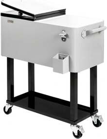VINGLI 80 Quart Rolling Ice Chest, Portable Patio Party Bar Drink Cooler Cart, With Shelf, Beverage Pool With Bottle Opener - 黑色 - 查看 1