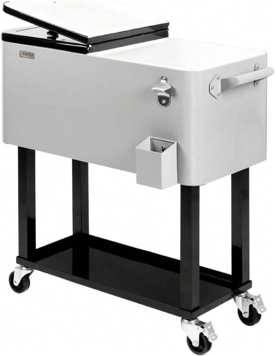 VINGLI 80 Quart Rolling Ice Chest, Portable Patio Party Bar Drink Cooler Cart, With Shelf, Beverage Pool With Bottle Opener - 黑色 - 查看 1