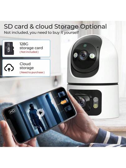 1pack/2 Packs 2K Outdoor PTZ Wireless IP Camera 2.4GHZ WiFi Dual Lens Screen Auto Tracking Babysitting Monitor, Security Night Vision, Two Way Talk, AI Motion Detection Perfect view 4