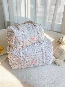 1Pc Pink Floral And Strip Pattern Duffel Bag With Large Capacity, Lightweight Travel Bag With Cute Prints - Perfect For Overnight Trips, Sports And Everyday Use.Travel Luggage Bag Women Gym Bag With Wet Bag Women Carry On Weekender Bag Gym Bag For Going Out, Short Trip, Fitness, Sports, Traveling Travel Accessories Travel Outfit Airport Travel Stuff Clothes Luggage Bag Christmas Gift Ideas - 粉色 - 查看 9