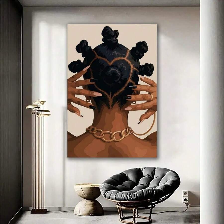 1pc African American Hair Braiding Wall Art Canvas Print - Empowering Beauty Salon Decor For Living Room, Bedroom, Or Beauty Studio - Modern Aesthetic Home Artwork - 彩色 - 查看 1
