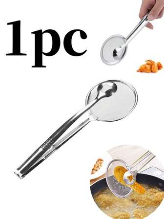 1pc Stainless Steel Filter Screen Clamp, Frying Filter Spoon, Food Clamp, Snack Fryer Filter, Multi-Functional Clamp Separator Is Suitable For Frying Food, Salad, Barbecue, Heat-Resistant Cooking And Frying Tools