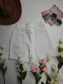 Women's Elastic High Waist Shorts With V Waist - White - View 4