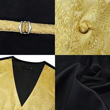 Fashion Vest For Men Paisley Jacquard Tie Waistcoat Bow Tie Hanky Lapel Pin Cufflinks Set Wedding 7PCShalloween - 金色 - 查看 5