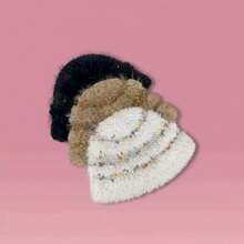 New Arrival Fashionable & Elegant Versatile Popular Cute Rainbow Candy Fuzzy Bucket Hat, Thick Knitted Knitted Hat, Knitted Fluffy Hat, Women Autumn/Winter Warm Knit Cap, Korean Style Bucket Hat - Small Jelly Bean Hat - View 2