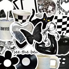 30 piezas de pegatinas de estado de ánimo en blanco y negro para equipaje, motocicleta, cuaderno, teléfono móvil, decoración DIY, al por mayor - Blanco y Negro - Ver 6