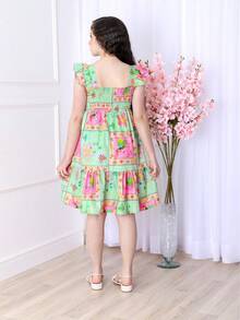 Short Printed Children's Tank Top Dress - 薄荷綠 - 查看 3
