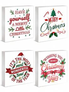1 buc/4 buc Elemente de Crăciun și Design de Binecuvântare cu Text - Ornament de Decor Pătrat din PVC pentru Desktop, Cadouri de Crăciun, Cadouri Excelente pentru Femei, Decorare, Potrivit pentru Acasă, Raft de Cărți, Desktop, Decorare de Birou