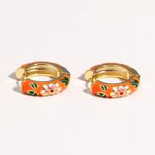 18K Gold Plated Enamel Flower Daisy Chunky Round Circle Hoop Earrings Female Gold Color Copper Ear Buckle Jewelry For Women