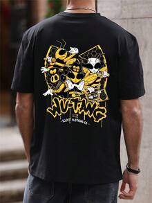 GRDR Men's Fashionable Printed Loose Short Sleeve T-Shirt | Exquisite Design | Summer Essential | Easy To Match | Showcase Your Style - Black - View 3