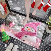 1 pièce Tapis de bain, tapis de cuisine, paillasson avec imprimé bonhomme de neige de Noël - Super doux en microfibre, convient pour la cuisine, la salle de bain, le paillasson décoratif