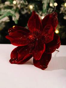 1 Stück künstliche Samtblume mit Weihnachtsblumen, glitzernde Weihnachtsblumen, funkelnde Dekorationen, perfekt für Weihnachtsbaum Dekorationen, Kränze, Garten, Kamin