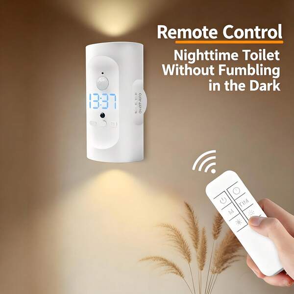 1pc New Rechargeable Magnetic Wall Light, Smart Motion Sensor Wall Lamp, Smart Motion Detector Night Light With Clock, Knob, 3 Lighting Modes, Remote Control, Self-Adhesive Cat Eye Decorative Lamp, Suitable For House Decor, Room, Indoor, Outdoor, Stairs, Wardrobe, Bathroom, Bedside, Balcony, Bedroom, Entrance, Christmas, Christmas Decoration