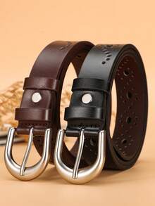 2pcs Casual Fashion Minimalist Vintage Style Hollow-Out PU Leather Belt For Women, Suitable For Daily, Party, And Matching