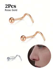 2 piezas Anillos y pendientes para la nariz de acero inoxidable, joyería de perforación de nariz con bola de 2MM para mujeres