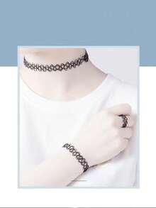 9pcs/6pcs/3pcs/12pcs/15pc Gothic Style Hollowed-Out Neckchain, Fishing Line Necklace, Bracelet Ring Set, Lace Collar, Women's Collarbone Chain, Neckchain, Punk Girl's Necklace, Fishing Line Necklace, Collarbone Chain For Women
