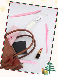 33-Piece Multifunctional Eyebrow & Hair Removal Kit, Christmas Pink/Black, Various Colors Available, Pink/Black Eyebrow Razor, Sharp Stainless Steel Eyebrow Trimmer With Cover - Portable Women's Painless Hair Remover (Product Surface May Have Some Scratches) - Christmas Bag - View 8