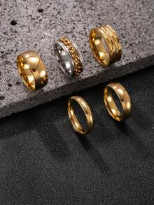 Bộ 5 nhẫn thép không gỉ tối giản, màu bạc, vàng, đen, thiết kế dây xích xoay, thích hợp cho các môn thể thao ngoài trời và đeo hàng ngày - Bộ 5 món - Xem 10