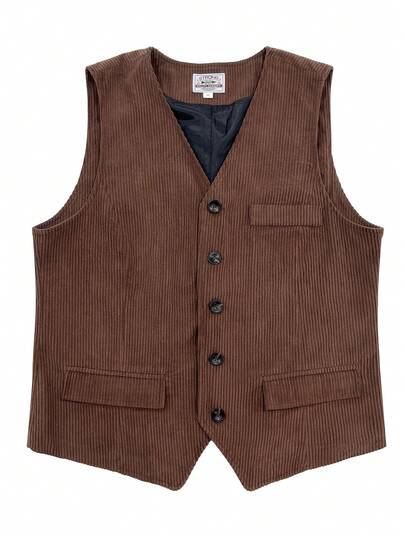 Men's Solid Color Suit Vest, Fake Pocket Fashion Minimalist Style, Business Casual Outfit